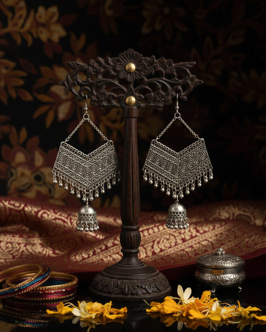 Silver Akshat Oxidised Jhumka Earrings