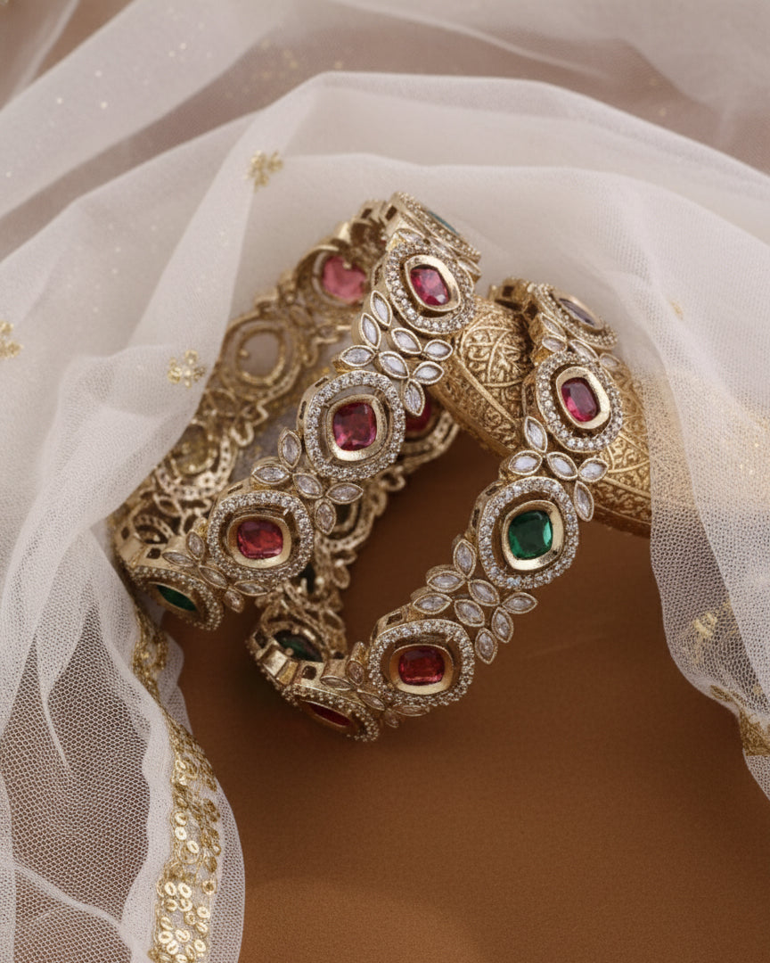 Raunav Victorian Polki Bangle - Pair