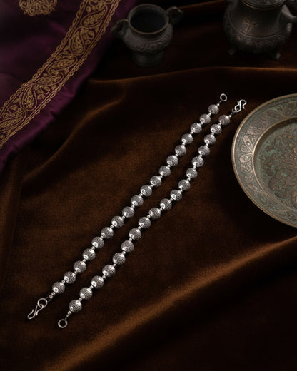 Silver Zoravar Oxidised Anklet - 2 Pair
