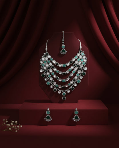 Mix Green Parineeti Wedding Necklace Set - Black
