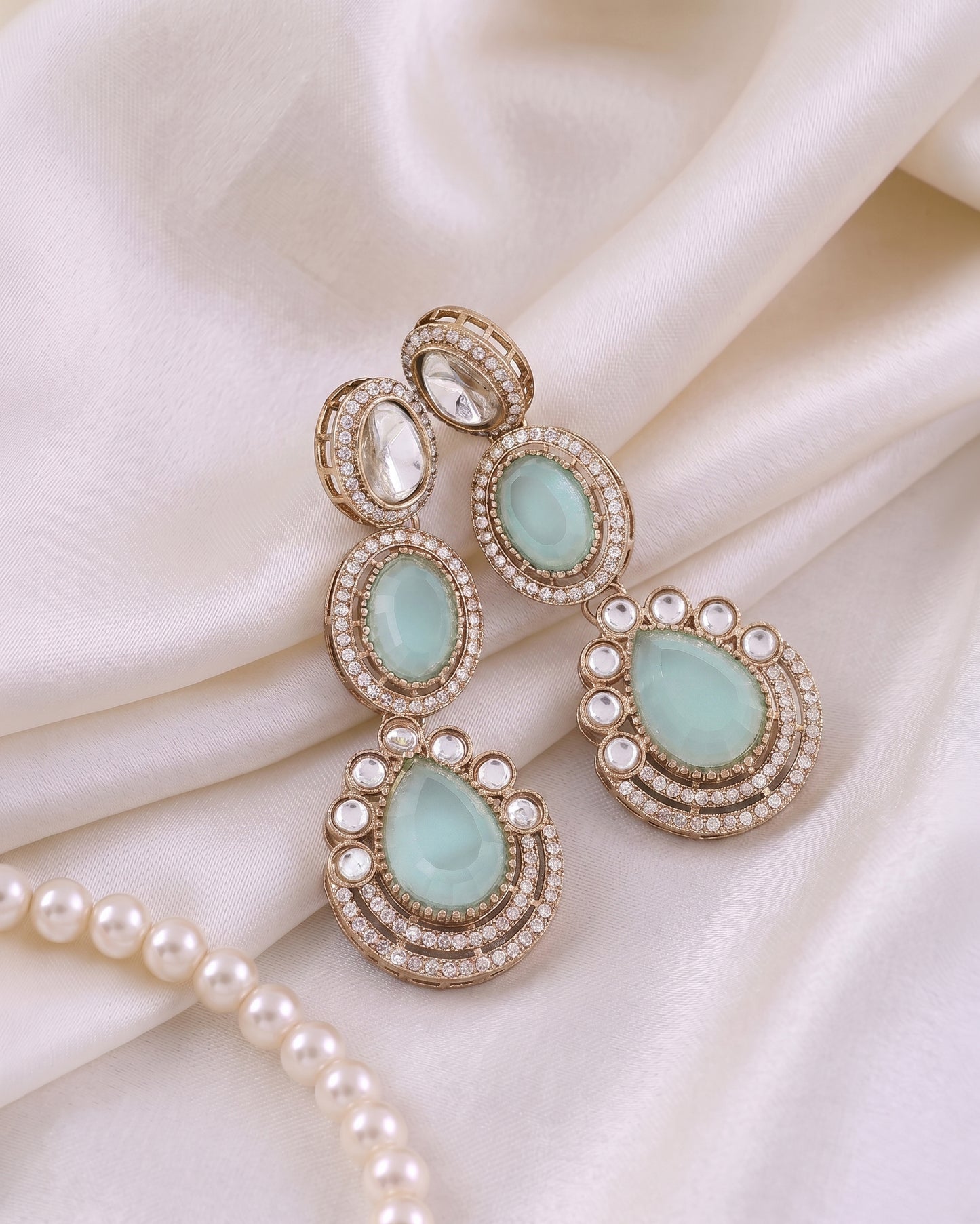 Turquoise Amreen Premium Designer Zircone Polki Dupe Earring