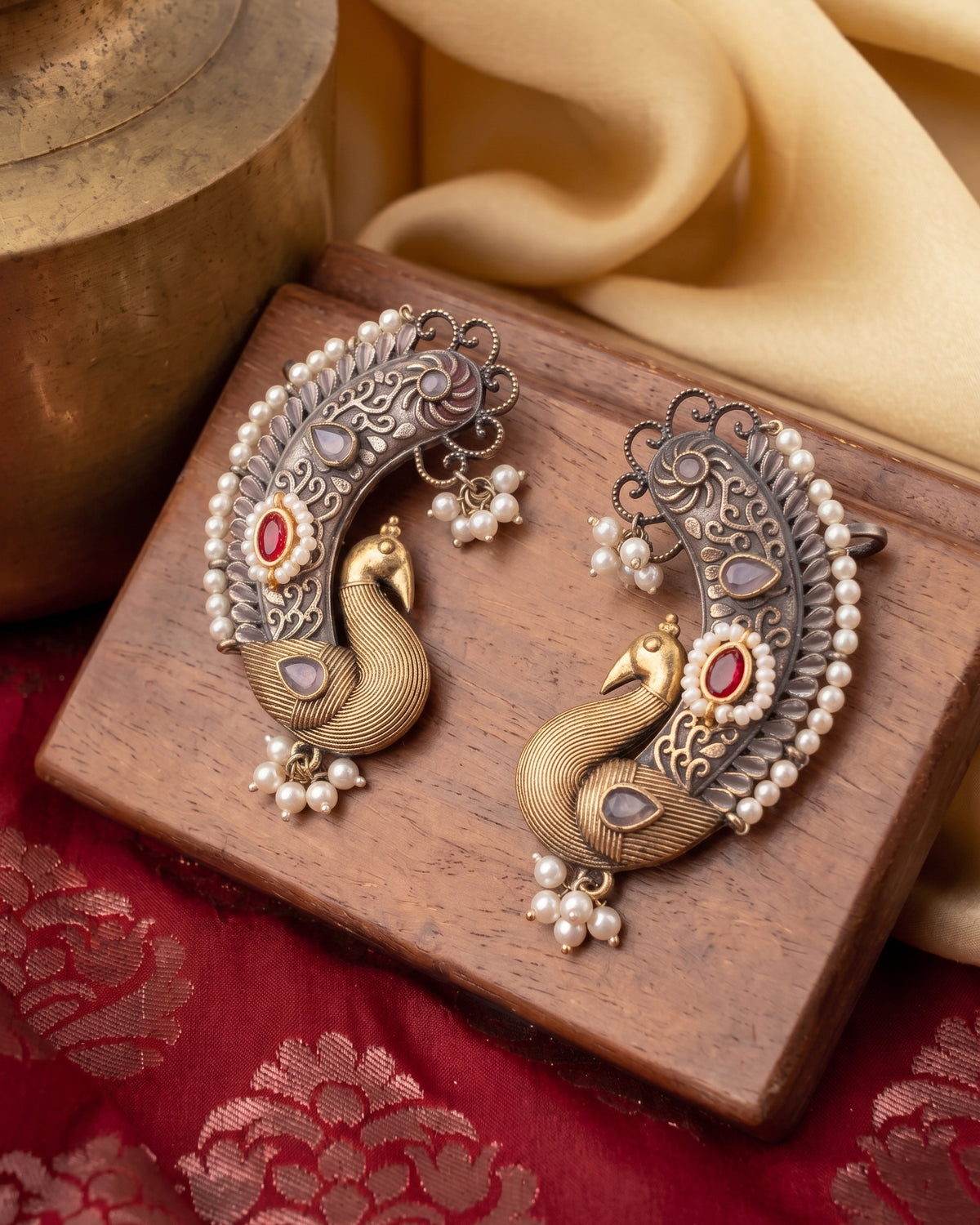 White Ruby Uraisha Designer Ear Cuff Earring