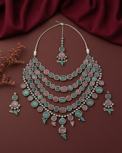 Pastel Parineeti Wedding Necklace Set - Black