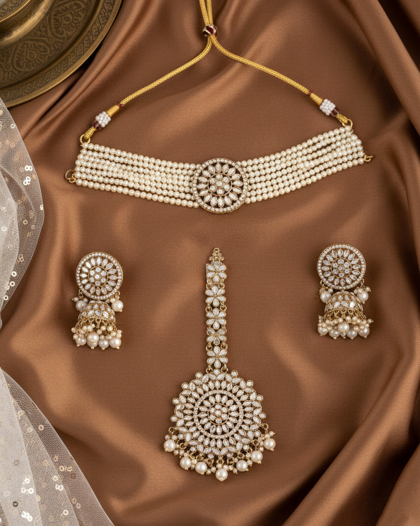 Vidyut Circle Punjabi Mirror Choker Necklace Set