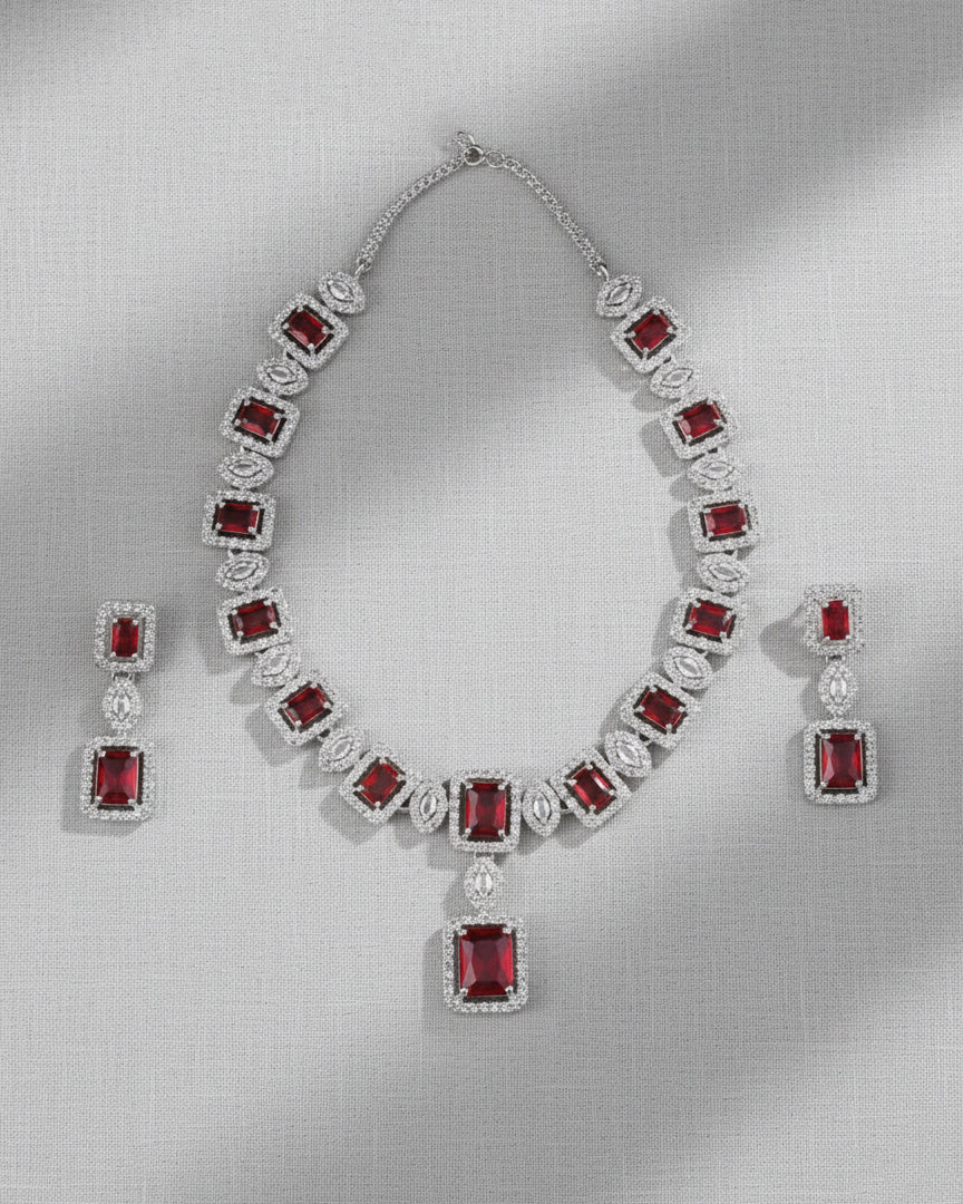 Red Fiona AD Necklace Set with Earrings