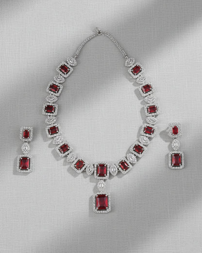 Red Fiona AD Necklace Set with Earrings