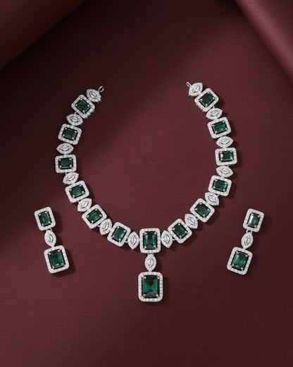 Green Fiona AD Necklace Set with Earrings
