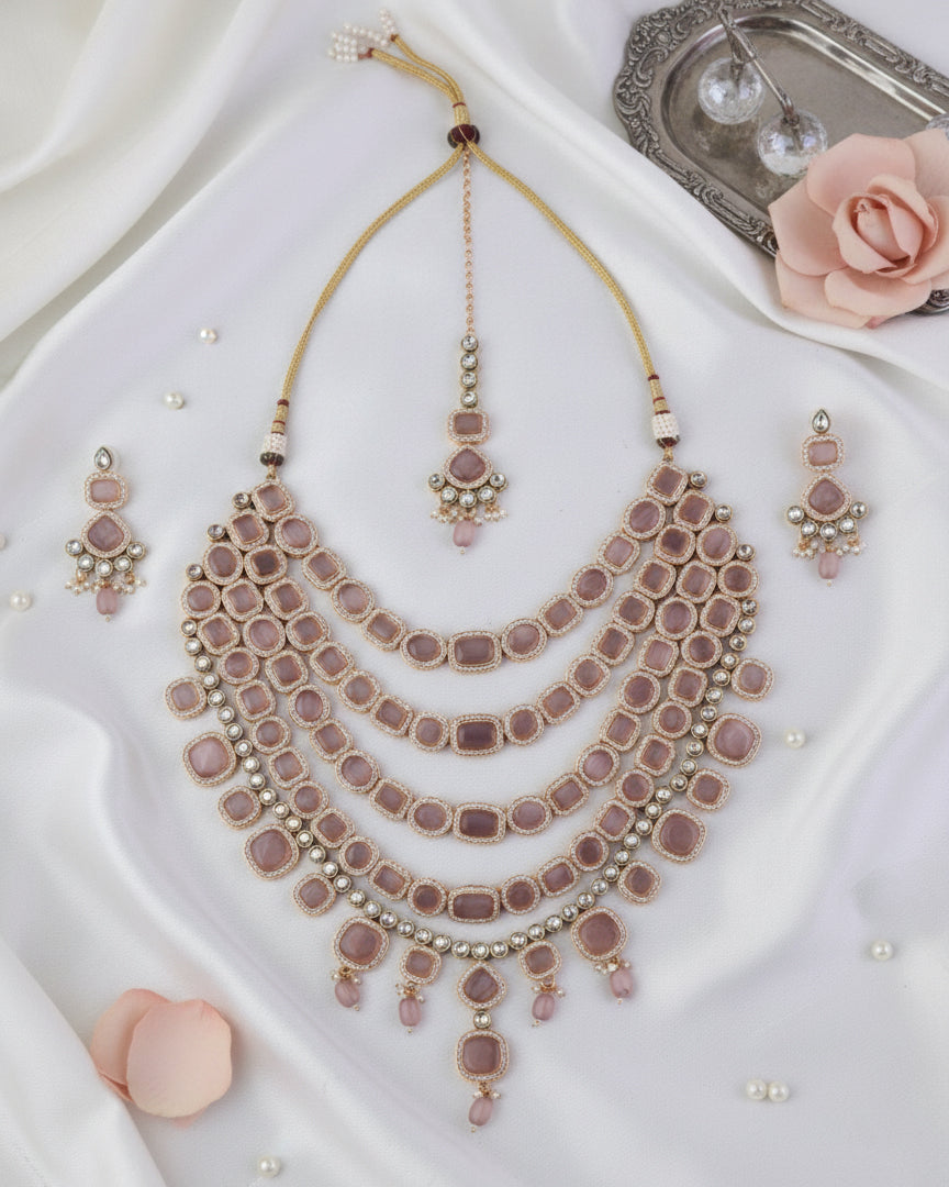 Onion Blush Parineeti Wedding Necklace Set - Gold