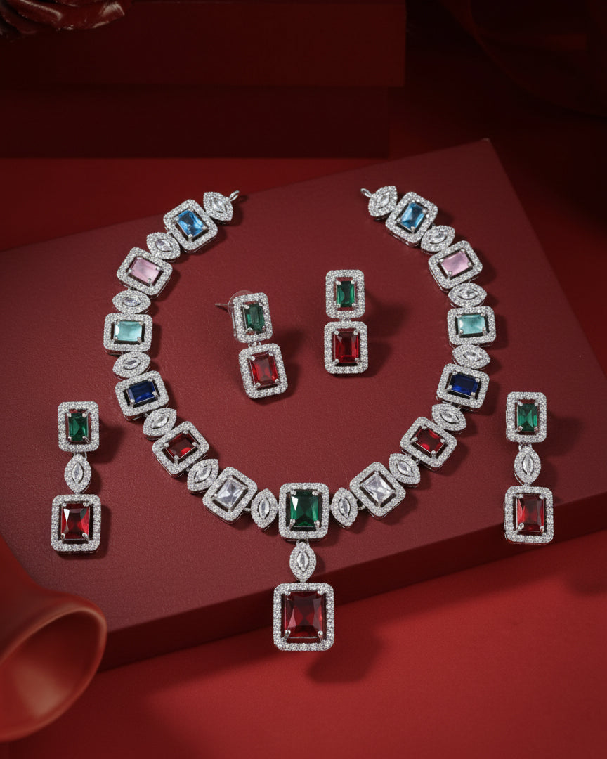 Multi Fiona AD Necklace Set with Earrings