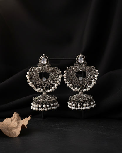 Silver Aseera Oxidised Jhumka Earrings