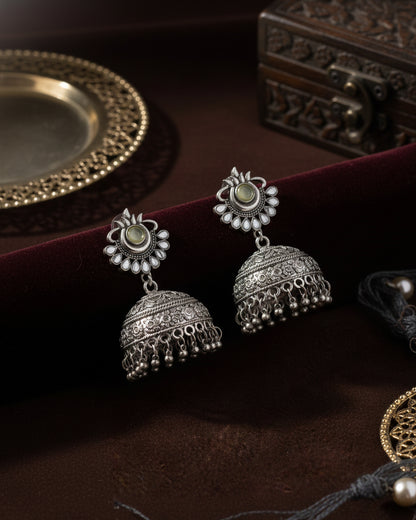 Silver Ayush Oxidised Jhumka Earring