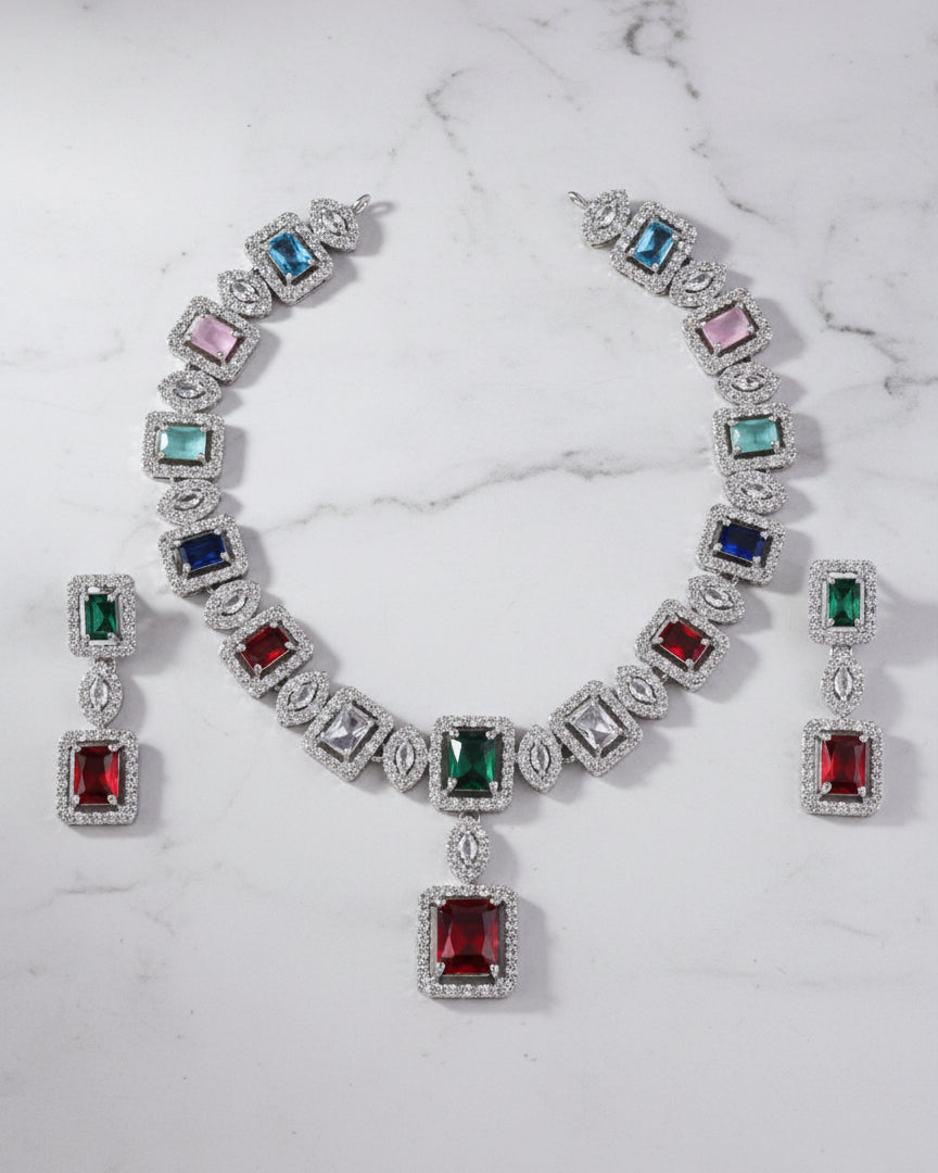 Multi Fiona AD Necklace Set with Earrings