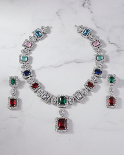 Multi Fiona AD Necklace Set with Earrings