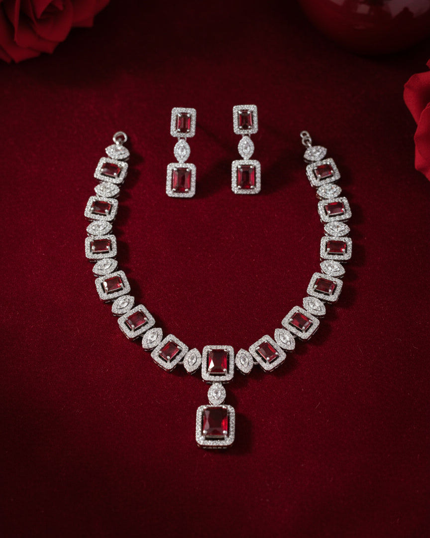 Red Fiona AD Necklace Set with Earrings