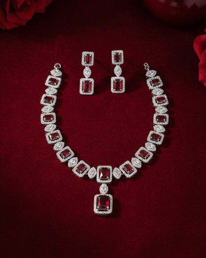 Red Fiona AD Necklace Set with Earrings