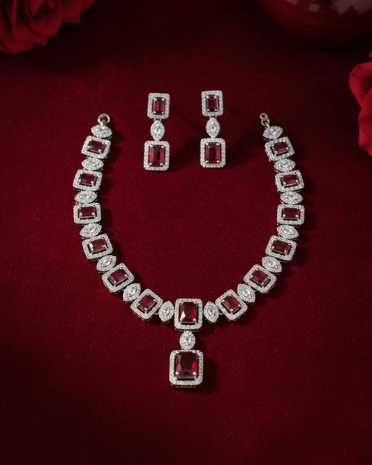 Red Fiona AD Necklace Set with Earrings