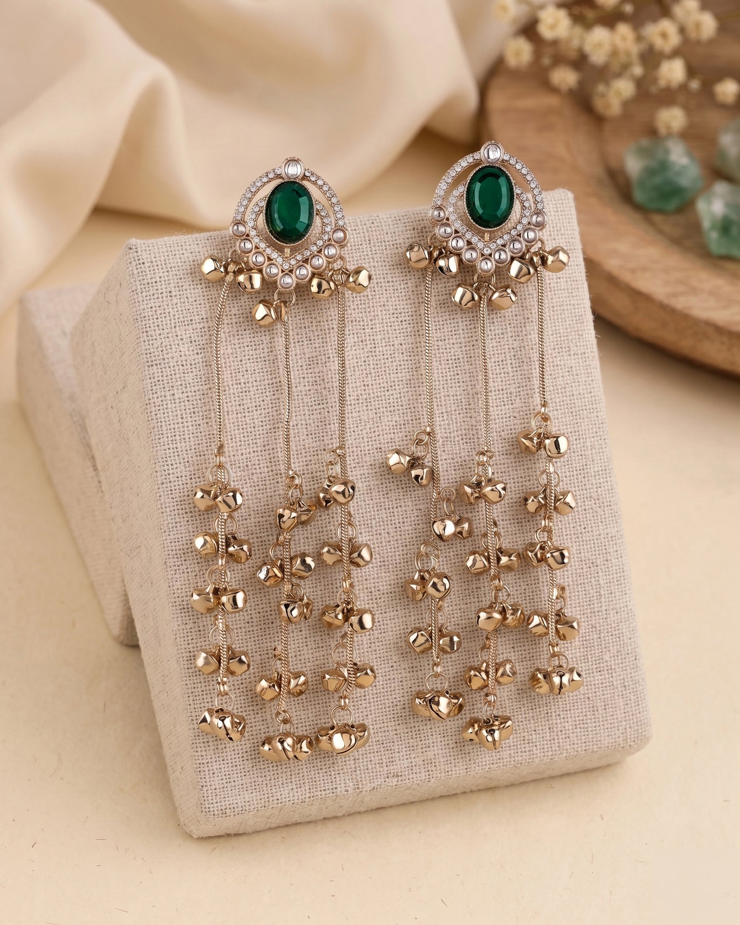 Green Ekisha Kashmiri Look Ghunghru Jhumka Earring