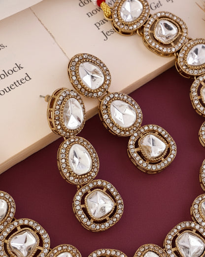 Silver Rishita Premium Polki Dupe Necklace with Earring and Teeka