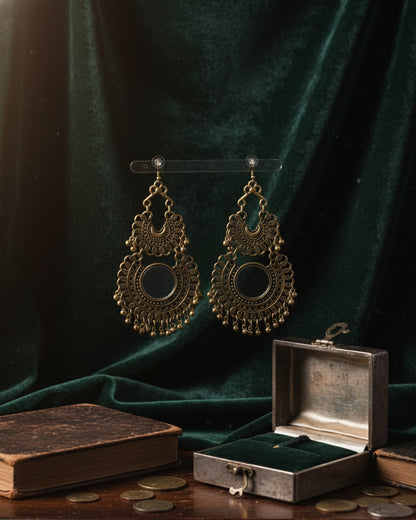 Gold Polished Jaiveer Oxidised Jhumka Earrings