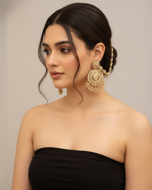 Golden Arajashree Bahubali Chandbali with Sahara