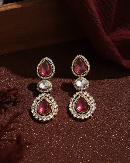Pink Amani Premium Designer Zircone Polki Dupe Earring