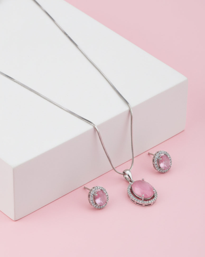 Matte Blush Clarissa AD Pendant Necklace Set