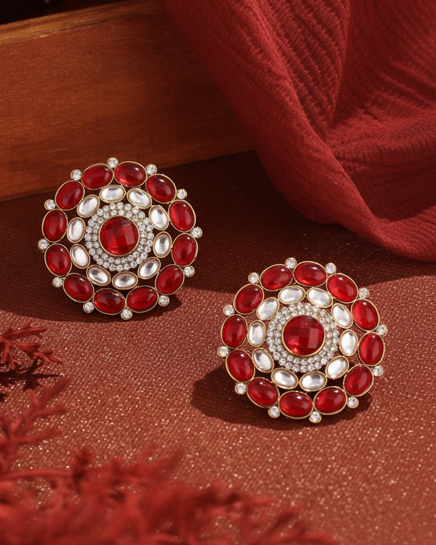 Red Prashna Kundan Stud