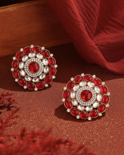 Red Prashna Kundan Stud