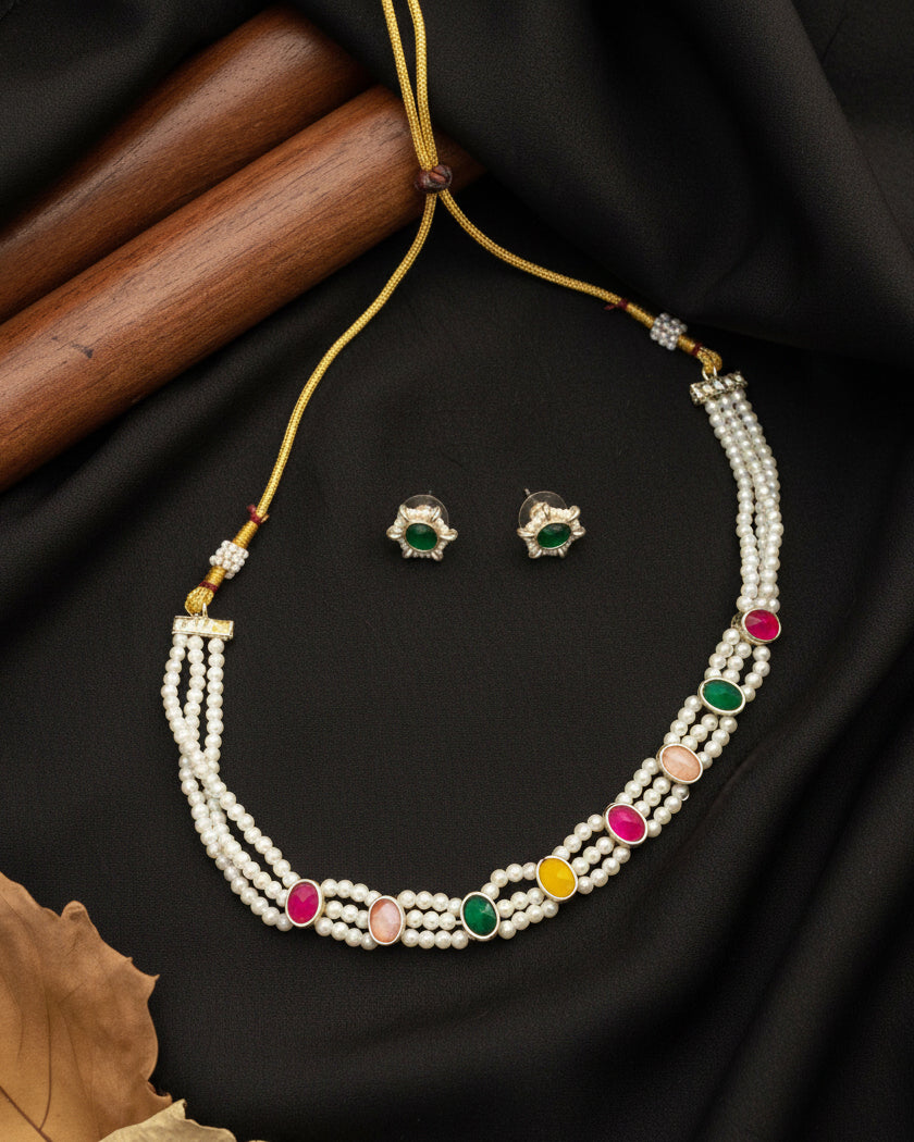 Phool Multi Colored Pearl Choker With Stud