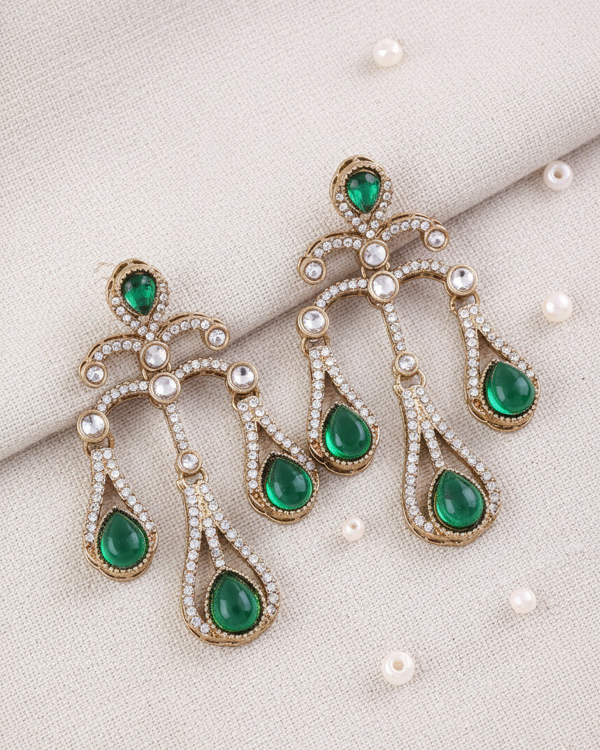 Green Urvi Premium Designer Zircone Earring