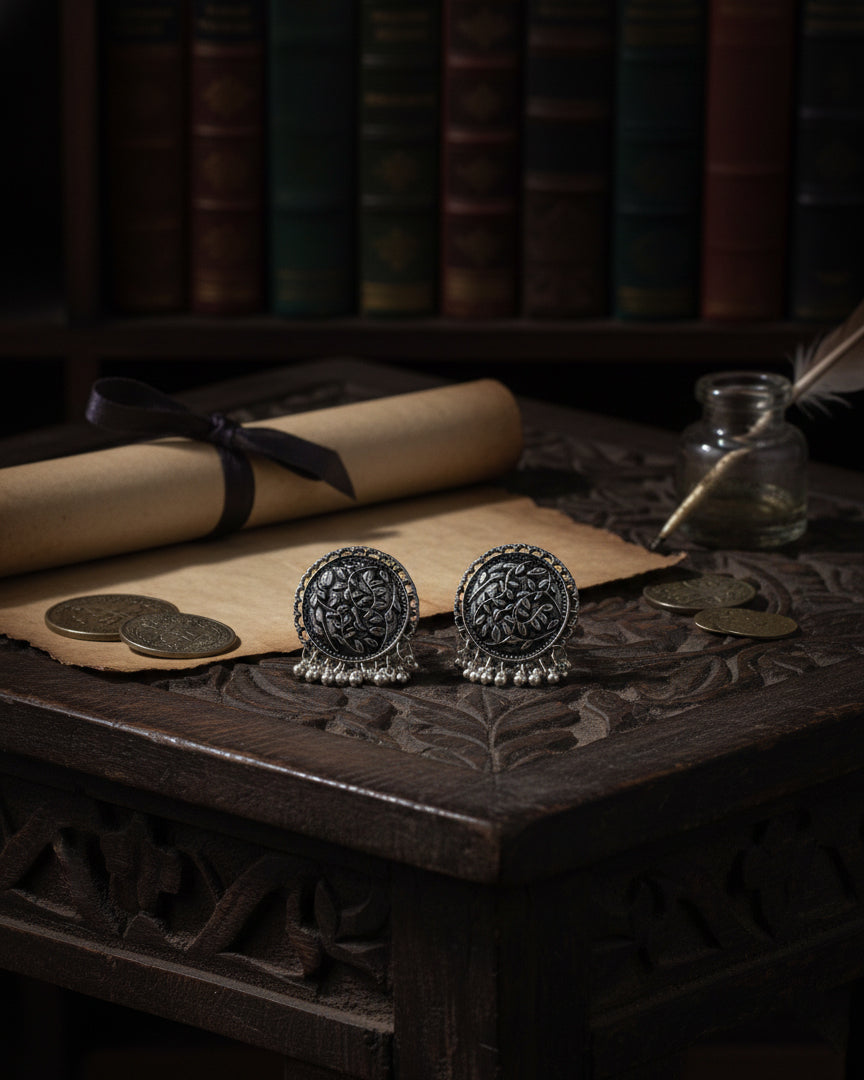 Black Hamsika Oxidised Stud Earrings