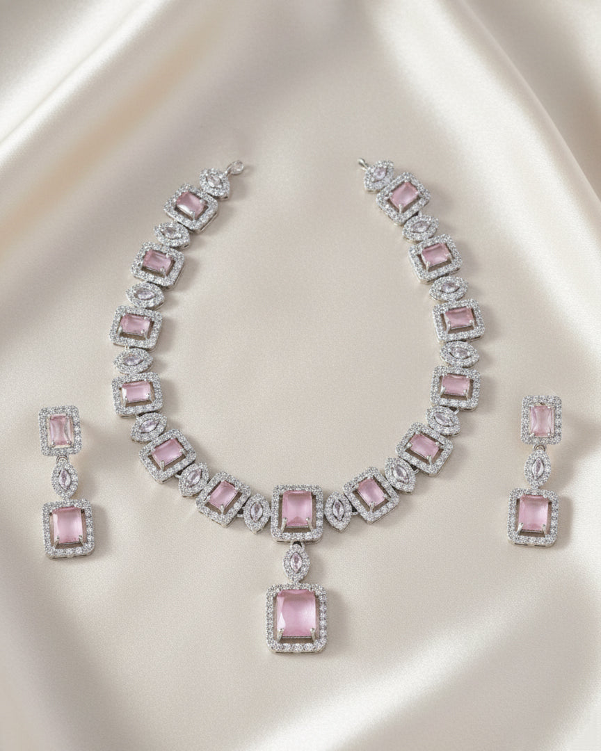 Blush Fiona AD Necklace Set with Earrings