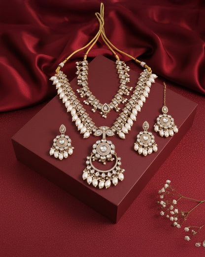 Pearl Aanvir Layer Necklace With Earring & Teeka