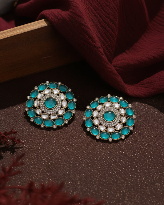 Teal Green Prashna Kundan Stud