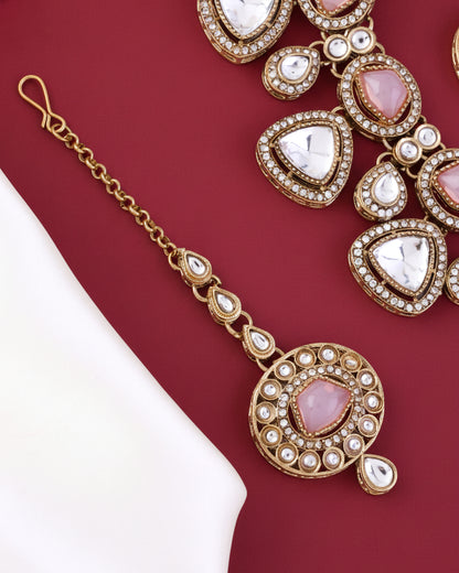 Blush Kavita Premium Polki Dupe Necklace with Earring and Teeka