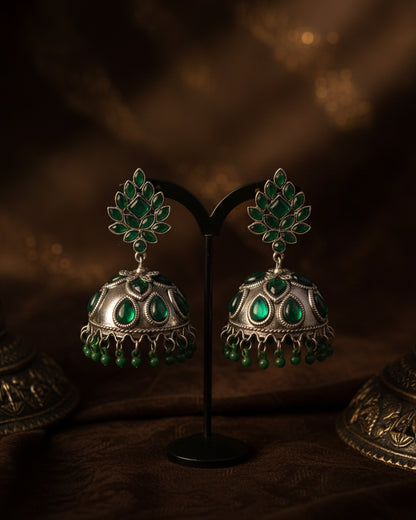 Green Hritika Oxidised Jhumka Earrings
