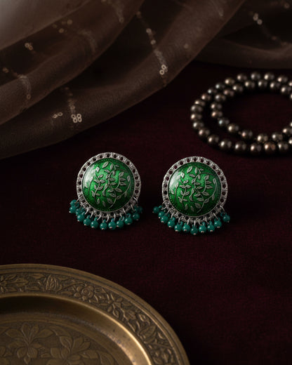 Green Hamsika Oxidised Stud Earrings