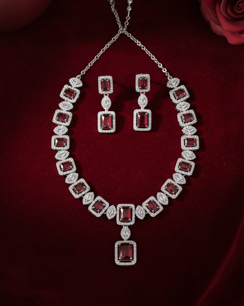 Red Fiona AD Necklace Set with Earrings