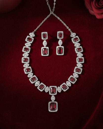 Red Fiona AD Necklace Set with Earrings