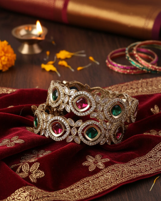 Raunav Victorian Polki Bangle - Pair