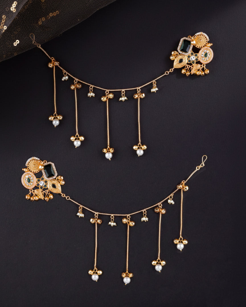 Emerald Yuvika Bahubali Earring with Kaan Chain