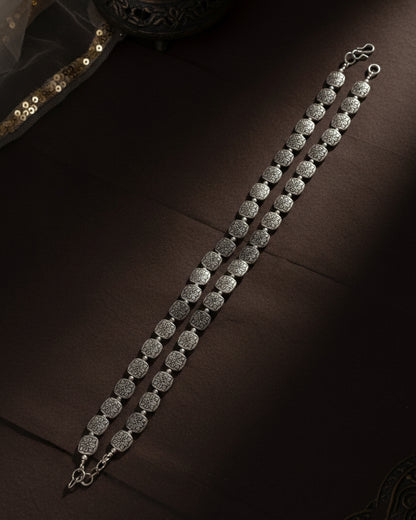 Silver Uday Oxidised Anklet - 2 Pair