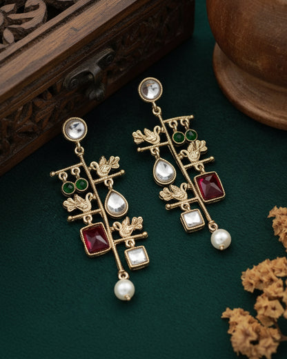 Red Mohana Designer Peacock Earring