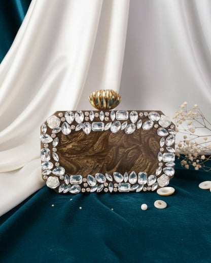 Olive Brown Sergei Emblished Resin Clutch