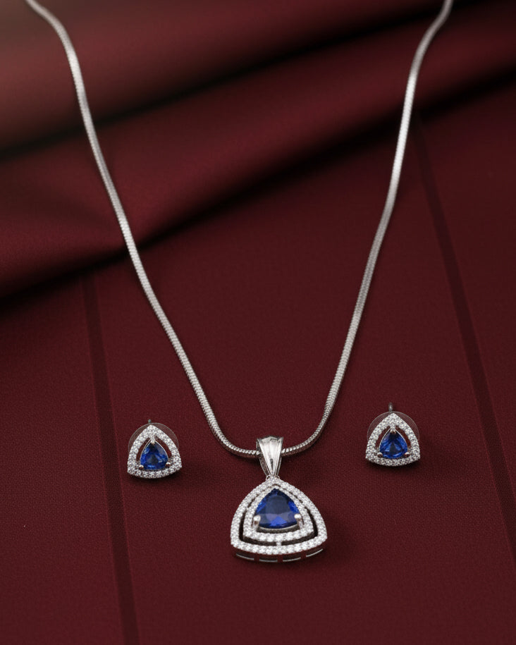 Blue Ava AD Pendant Necklace Set
