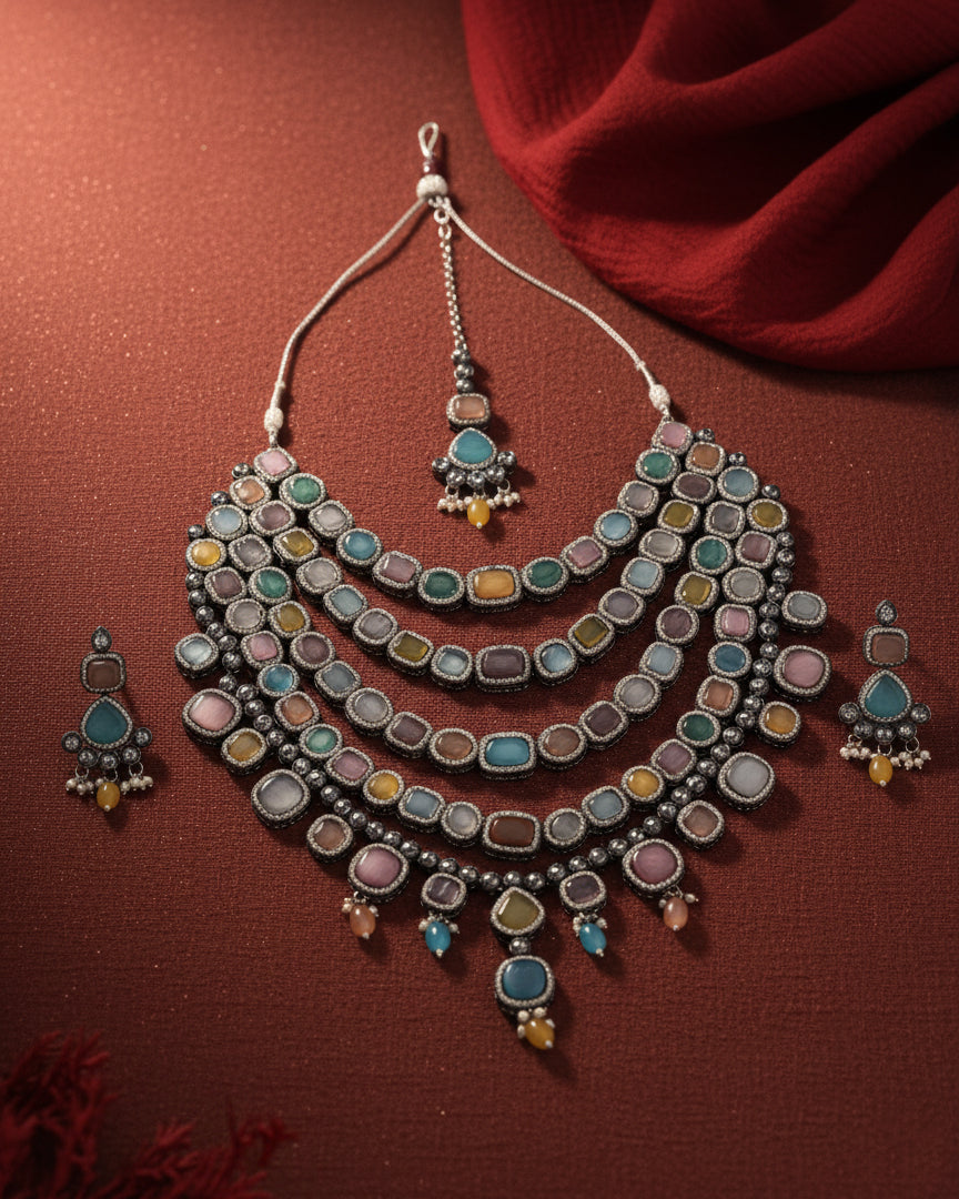 Multi Parineeti Wedding Necklace Set - Black