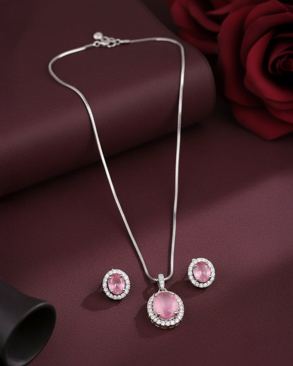 Matte Blush Clarissa AD Pendant Necklace Set