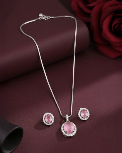 Matte Blush Clarissa AD Pendant Necklace Set