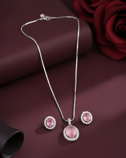 Matte Blush Clarissa AD Pendant Necklace Set