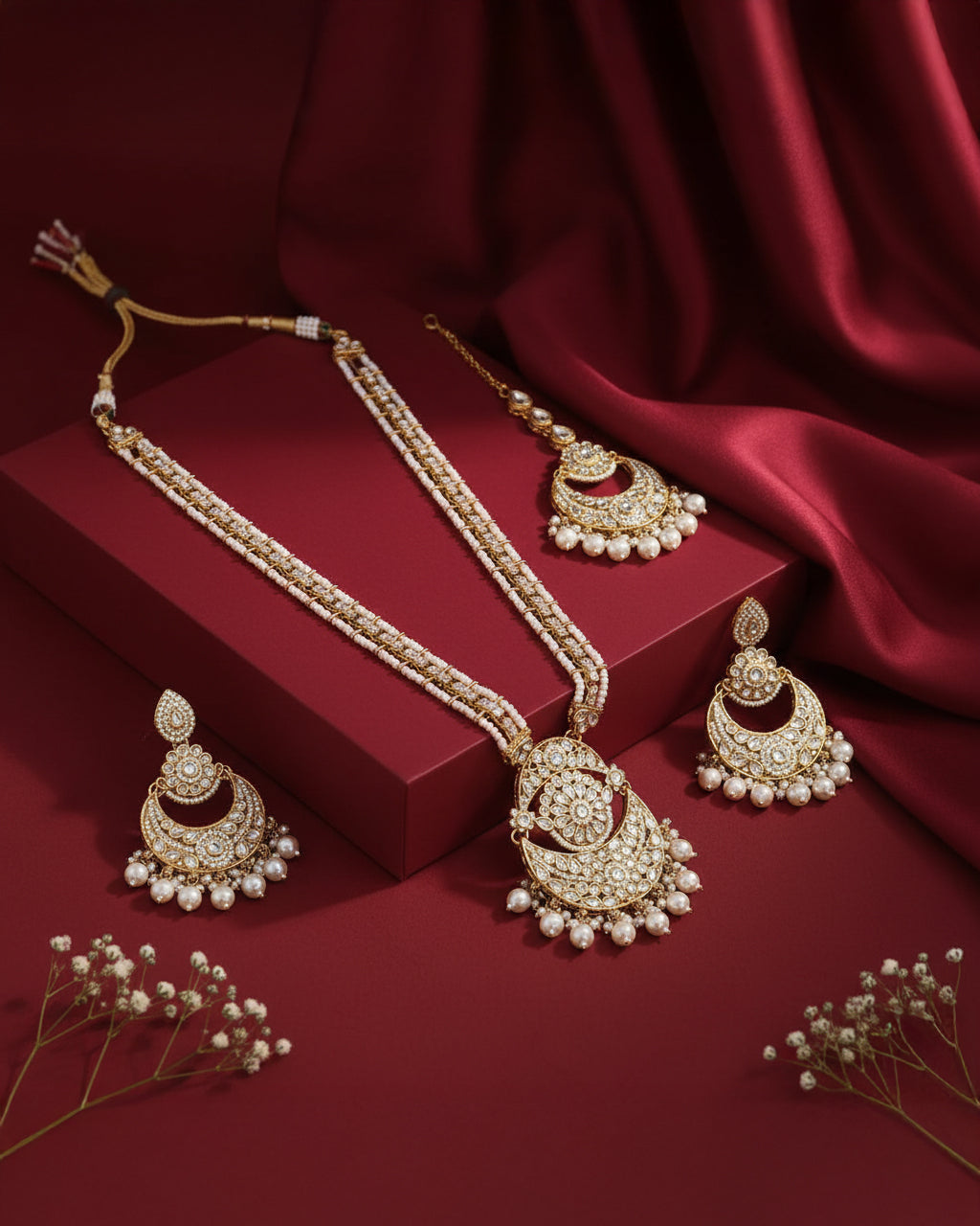 Pearl Travini Premium Long Necklace With Earring & Teeka